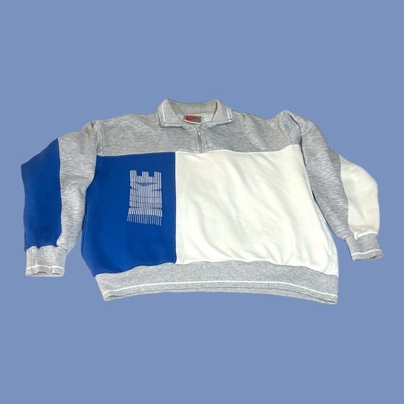 Vintage Nike 1/4 Zip Up Jacket Spell out Sweatshirt Blue/White Block Grey Tag - Picture 8 of 8